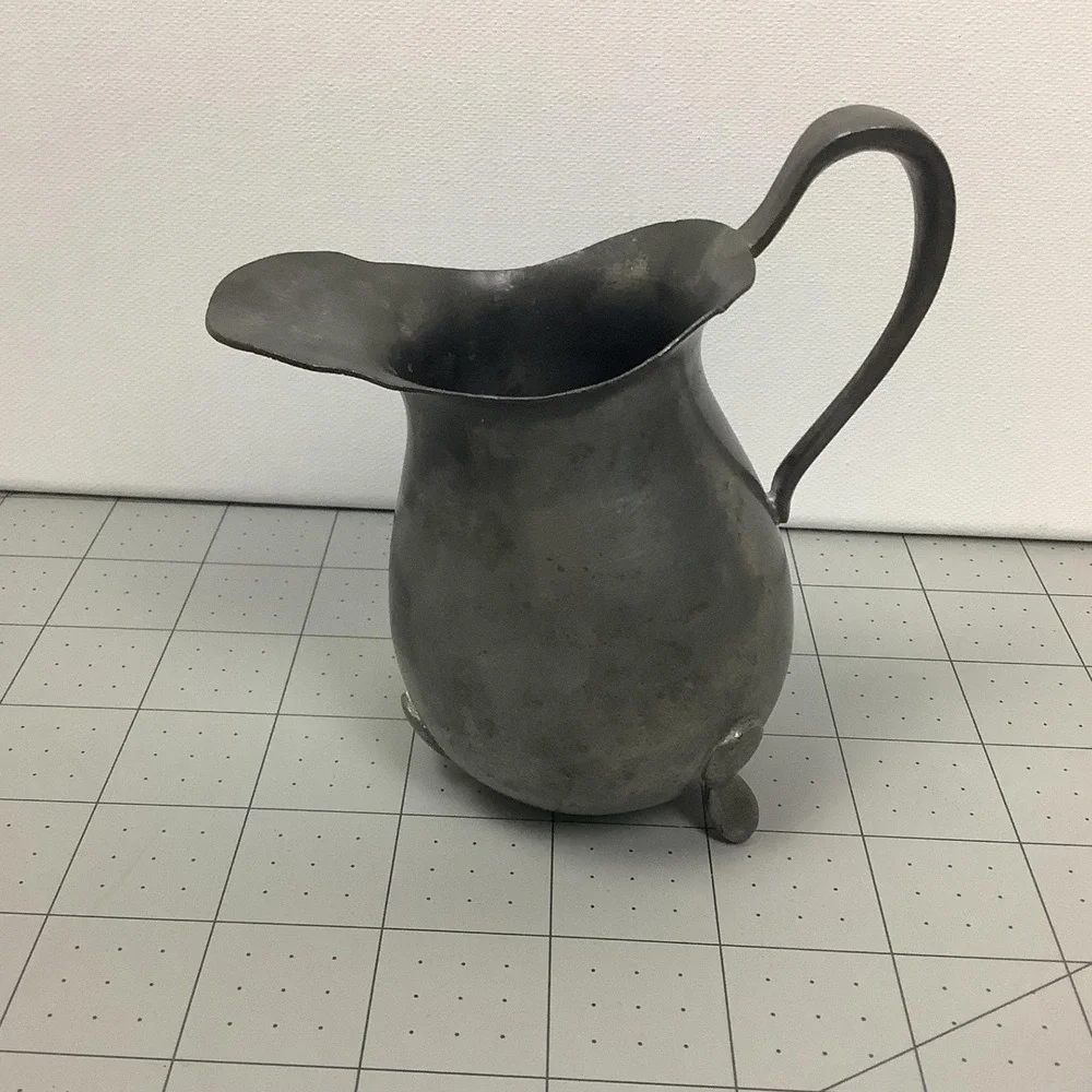 Vintage Pewter Tea Set Footed Teapot Creamer Sugar Bowl Colonial Style 3 Piece